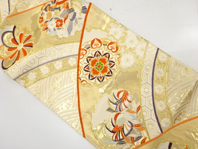 雪輪に鴛鴦・華紋織り出し　袋帯